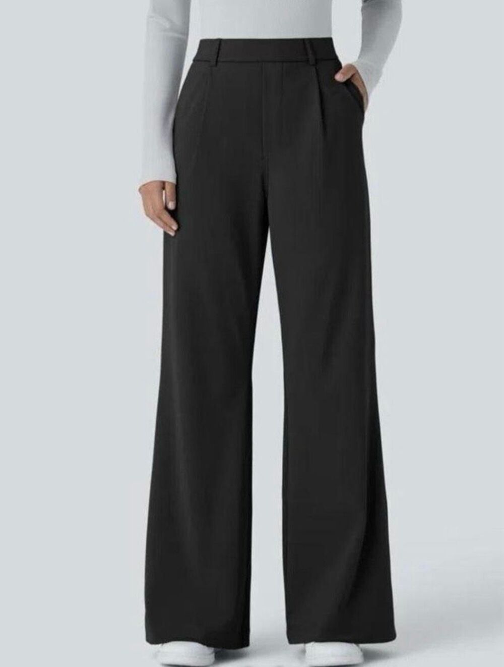 Halara black high rise pleat front pull on trouser pant large petite